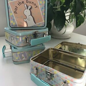 Vintage Pat the Bunny Tins with Handles and Clasps Mini Lunchbox Shaped Tins